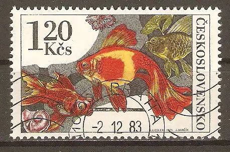 Briefmarke Tschechoslowakei Mi.Nr. 2262 o Zierfische 1975 / Goldfisch (Carassius auratus) #202477