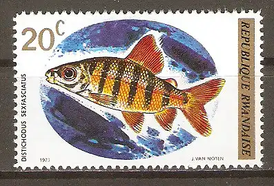 Briefmarke Ruanda Mi.Nr. 577 ** Zebra-Geradsalmler (Distichodus sexfasciatus) #202482