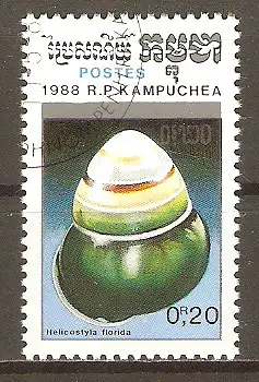 Briefmarke Kambodscha Mi.Nr. 962 o Landschnecken 1988 / Philippinische Landschnecke (Helicostyla florida) #202493