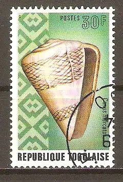 Briefmarke Togo Mi.Nr. 1053 A o Weichtiere 1974 / Händler-Kegelschnecke (Conus mercator) #202497