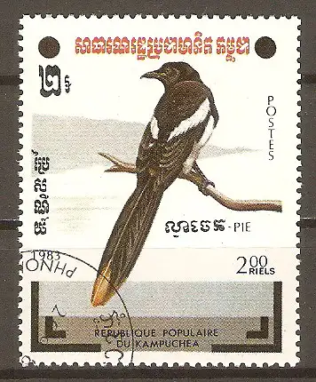 Briefmarke Kambodscha Mi.Nr. 508 o Vögel 1983 / Elsterwürger #