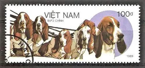 Briefmarke Vietnam Mi.Nr. 2077 o Hunde 1989 / Bassets