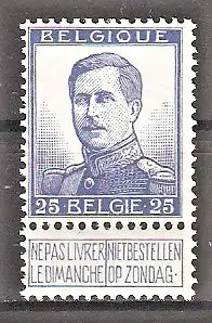 Briefmarke Belgien Mi.Nr. 102 II ** (ohne Entwerfernamen) König Albert I. 1913