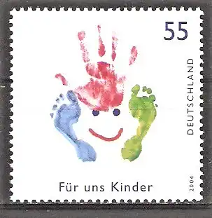 Briefmarke BRD Mi.Nr. 2418 ** Für uns Kinder 2004 / Buntes Gesicht aus Hand- und Fußabdrücken