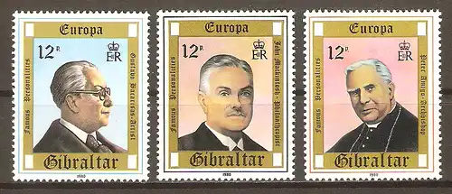 Briefmarke Gibraltar Mi.Nr. 405-407 ** Europa Cept 1980 / Gustavo Bacarisas, John Mackintosh, Peter Amigo / Kompletter Satz !