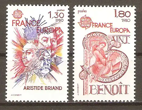 Briefmarke Frankreich Mi.Nr. 2202-2203 ** Europa Cept 1980 / Aristide Briand & Hl. Benedikt von Nursia / Kompletter Satz !