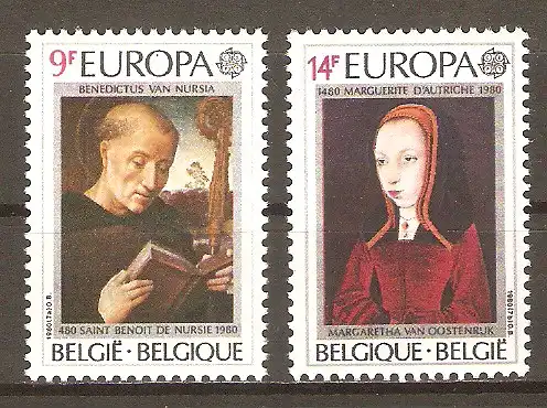 Briefmarke Belgien Mi.Nr. 2023-2024 ** Europa Cept 1980 / Benedikt von Nursia & Margarete von Österreich / Kompletter Satz !