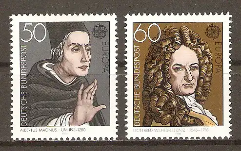 Briefmarke BRD Mi.Nr. 1049-1050 ** Europa Cept 1980 / Hl. Albertus Magnus & G.W. Leibniz / Kompletter Satz !