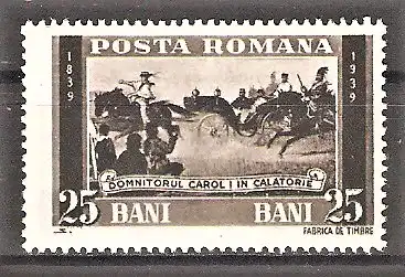 Briefmarke Rumänien Mi.Nr. 569 ** 100. Geburtstag von König Karl I. 1939 / König Karl I. auf Reisen