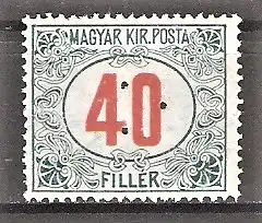 Briefmarke Ungarn Portomarke Mi.Nr. 64 ** mit Dreipunktlochung / Inschrift Magyar Kir Posta, Wertziffer in Rot 1920