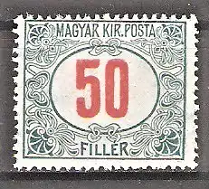 Briefmarke Ungarn Portomarke Mi.Nr. 65 ** / Inschrift Magyar Kir Posta, Wertziffer in Rot 1920