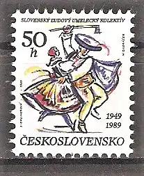 Briefmarke Tschechoslowakei Mi.Nr. 3012 ** 40 Jahre slowakisches Volkskunstkollektiv 1989 / Volkstanzpaar