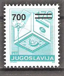 Briefmarke Jugoslawien Mi.Nr. 2364 ** Freimarke Postdienst 1989 / 700 (Din) auf 170 (Din)