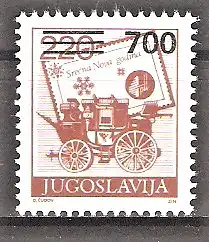 Briefmarke Jugoslawien Mi.Nr. 2359 ** Freimarke Postdienst 1989 / 700 (Din) auf 220 (Din)