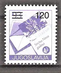 Briefmarke Jugoslawien Mi.Nr. 2282 ** Freimarke Postdienst 1988 / 120 (Din) auf 93 (Din)