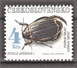 Briefmarke Tschechoslowakei Mi.Nr. 3125 ** Naturschutz 1992 / Geschützte Käfer - Breitrandkäfer (Dytiscus latissimus)