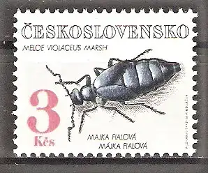 Briefmarke Tschechoslowakei Mi.Nr. 3124 ** Naturschutz 1992 / Geschützte Käfer - Violetter Maiwurmkäfer (Meloe violaceus)