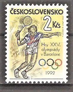 Briefmarke Tschechoslowakei Mi.Nr. 3115 ** Olympische Sommerspiele Barcelona 1992 / Tennis