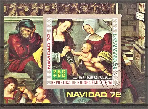 Briefmarke Äquatorial-Guinea Mi.Nr. A180 o / Block 43 o Weihnachten 1972 / Madonnengemälde von Lucas Cranach