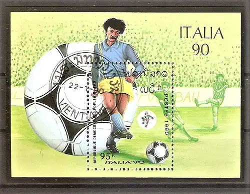 Briefmarke Laos Mi.Nr. 1188 o / Block 130 o Fussball-Weltmeisterschaft Italien 1990