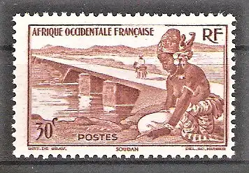 Briefmarke Französisch Westafrika Mi.Nr. 35 ** Einheimische Bilder 1947 / Fahrdamm bei Bamako (Franz.-Sudan)