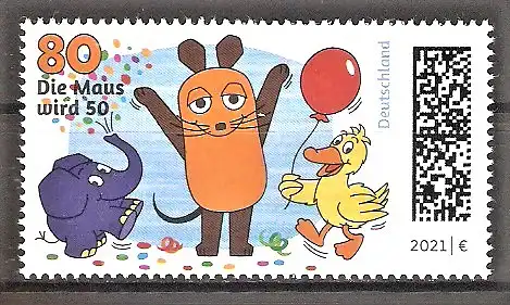 Briefmarke BRD Mi.Nr. 3596 ** 50 Jahre Kinderfernsehserie „Die Sendung mit der Maus“ 2021