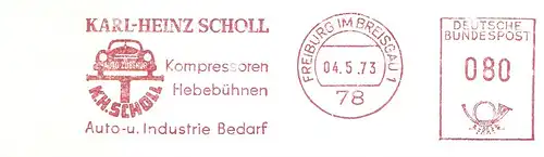 Freistempel Freiburg im Breisgau - Karl-Heinz Scholl / Auto-u. Industrie Bedarf (Abb. Auto auf Hebebühne) (#26)