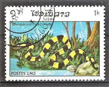 Briefmarke Laos Mi.Nr. 774 o Reptilien 1984 / Gelbgebänderte Krait (Bungarus fasciatus)