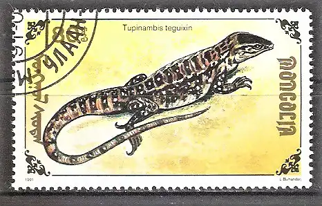Briefmarke Mongolei Mi.Nr. 2290 o Bänderteju (Tupinambis teguixin)