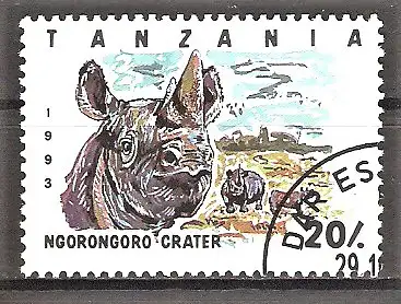 Briefmarke Tanzania Mi.Nr. 1607 o Nationalparks 1993 / Nashorn