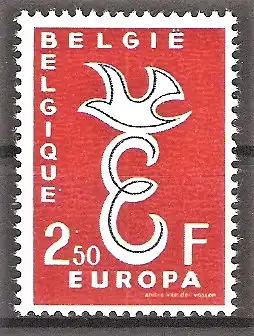 Briefmarke Belgien Mi.Nr. 1117 ** Europa CEPT 1958 / Stilisierte Taube über Buchstabe „E“