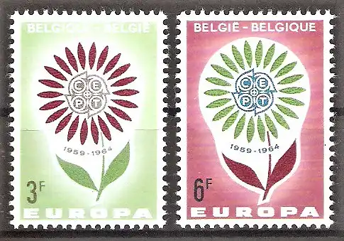 Briefmarke Belgien Mi.Nr. 1358-1359 ** Europa CEPT 1964 / Stilisierte Blume / Kompletter Satz !