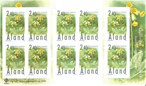 Briefmarke Aland Mi.Nr. 156 ** 10 x auf FOLIENBLATT Pflanzen 1999 / Schlüsselblume (Primula veris)
