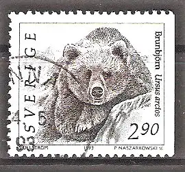 Briefmarke Schweden Mi.Nr. 1756 D o Wildtiere 1993 / Braunbär (Ursus arctos)