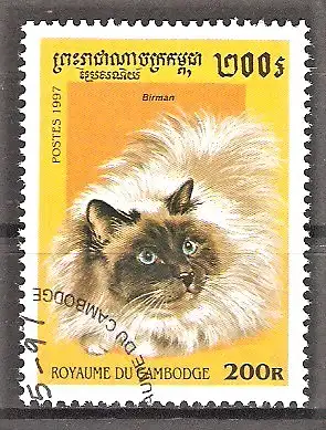 Briefmarke Kambodscha Mi.Nr. 1717 o Katzenrassen 1997/ Birmakatze