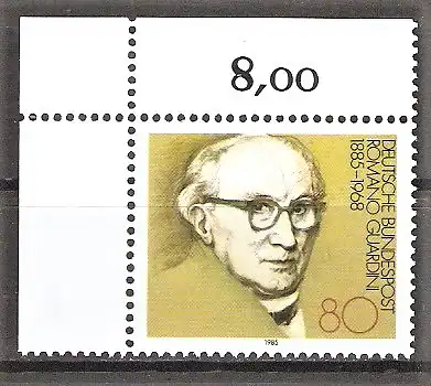 Briefmarke BRD Mi.Nr. 1237 ** Bogenecke oben links - Romano Guardini 1985 / Katholischer Theologe