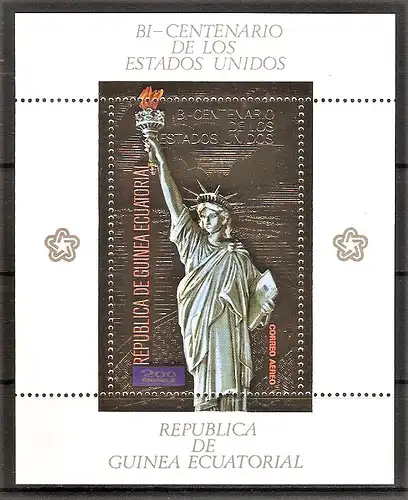 Briefmarke Äquatorial-Guinea Mi.Nr. 619 ** / Block 178 ** 200 Jahre Unabhängigkeit der USA 1975 / Freiheitsstatue