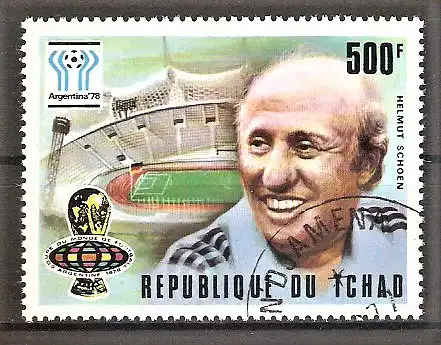 Briefmarke Tschad Mi.Nr. 816 o Fussball-Weltmeisterschaft Argentinien 1978 / Deutscher Bundestrainer Helmut Schön