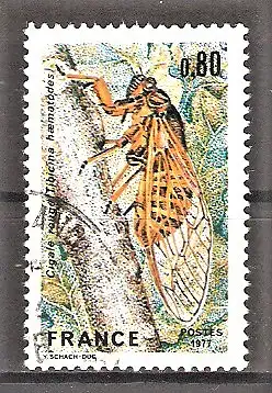 Briefmarke Frankreich Mi.Nr. 2043 o Naturschutz 1977 / Blutrote Singzikade oder Weinbergzikade (Tibicen haematodes)