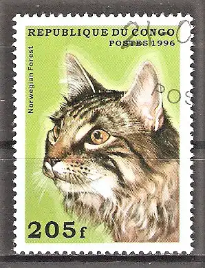 Briefmarke Kongo-Brazzaville Mi.Nr. 1453 o Norwegische Waldkatze