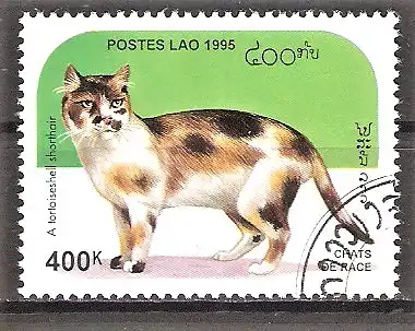 Briefmarke Laos Mi.Nr. 1472 o Rassekatzen 1995 / Schildpatt-und-Weiß Kurzhaarkatze