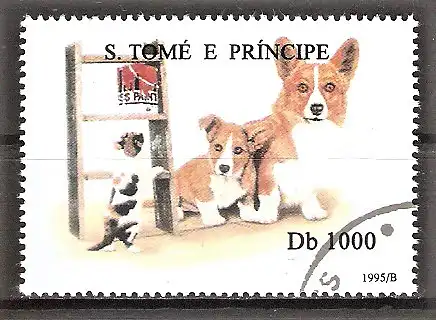 Briefmarke Sao Tome & Principe Mi.Nr. 1585 o Hunde und Katzen 1995 / Welsh Corgi