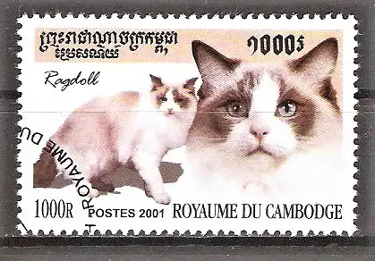 Briefmarke Kambodscha Mi.Nr. 2228 o Katzenrassen 2001 / Ragdoll Katze