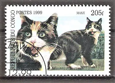 Briefmarke Kongo-Brazzaville Mi.Nr. 1679 o Katzenrassen 1999 / Manx Katze
