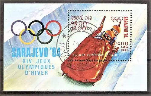 Briefmarke Laos Mi.Nr. 667 o / Block 96 o Olympische Winterspiele Sarajevo 1984 / Zweierbob