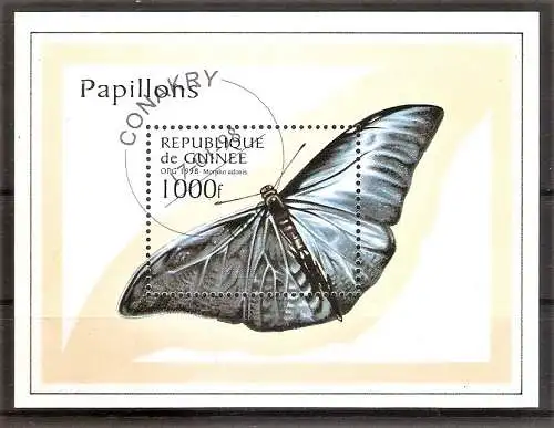 Briefmarke Guinea Block 518 o (Mi.Nr. 1722) Schmetterlinge 1998 / Schmetterling Adonis-Morpho (Morpho adonis)