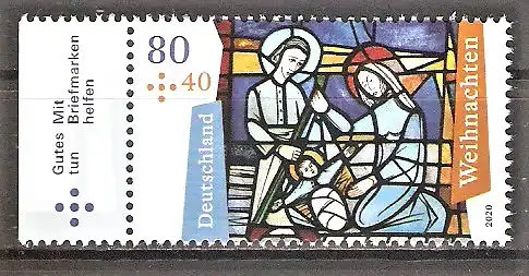 Briefmarke BRD Mi.Nr. 3571 ** Seitenrand links - Weihnachten 2020 / Geburt Christi, Detail eines Kirchenfensters von St. Katharina, Bad Soden / Taunus
