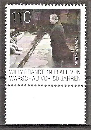 Briefmarke BRD Mi.Nr. 3579 ** Unterrand - 50. Jahrestag des Kniefalls von Warschau 2020 / Bundeskanzler Willy Brandt