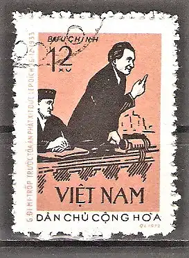 Briefmarke Vietnam Mi.Nr. 700 o 90. Geburtstag von Georgi M. Dimitroff 1972 / G. M. Dimitroff vor dem Gerichtshof in Leipzig 1933