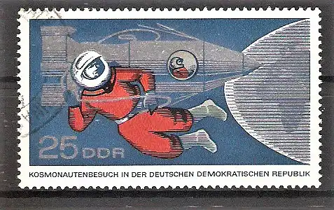 Briefmarke DDR Mi.Nr. 1140 o Besuch sowjetischer Kosmonauten 1965 / Stilisiertes Raumschiff & Kosmonauten